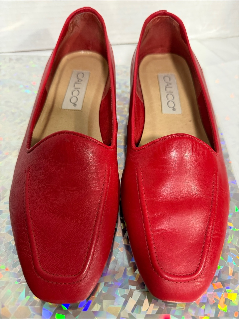 Calico Red Leather Slip-On Loafers for Women — Classic Comfort